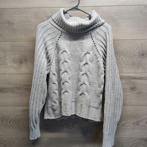 Gray Cable Knit Turtleneck Sweater
